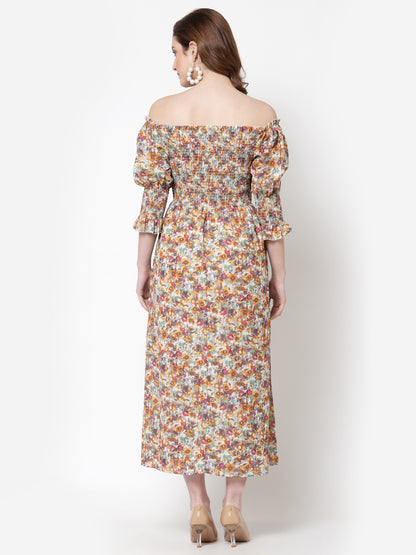 Mafadeny Multicoloured Floral Off-Shoulder Midi Dress