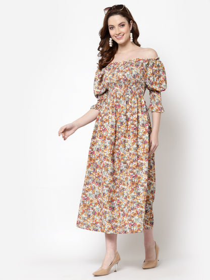 Mafadeny Multicoloured Floral Off-Shoulder Midi Dress