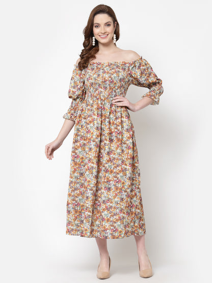 Mafadeny Multicoloured Floral Off-Shoulder Midi Dress