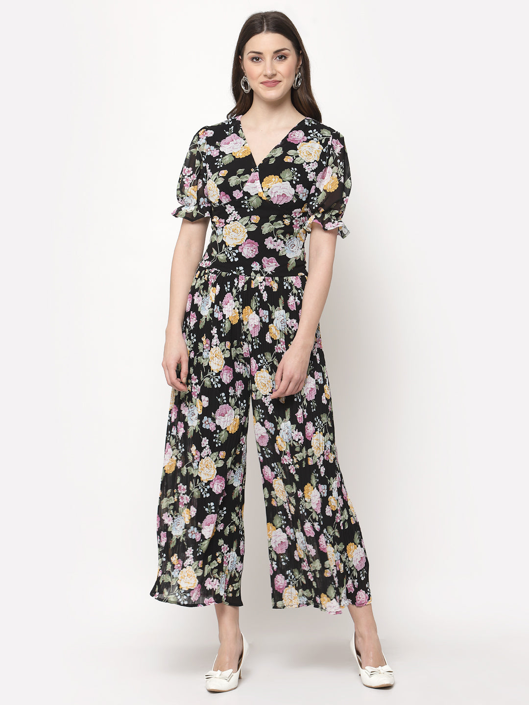 Mafadeny Black & Cream-Coloured Printed Basic Jumpsuit