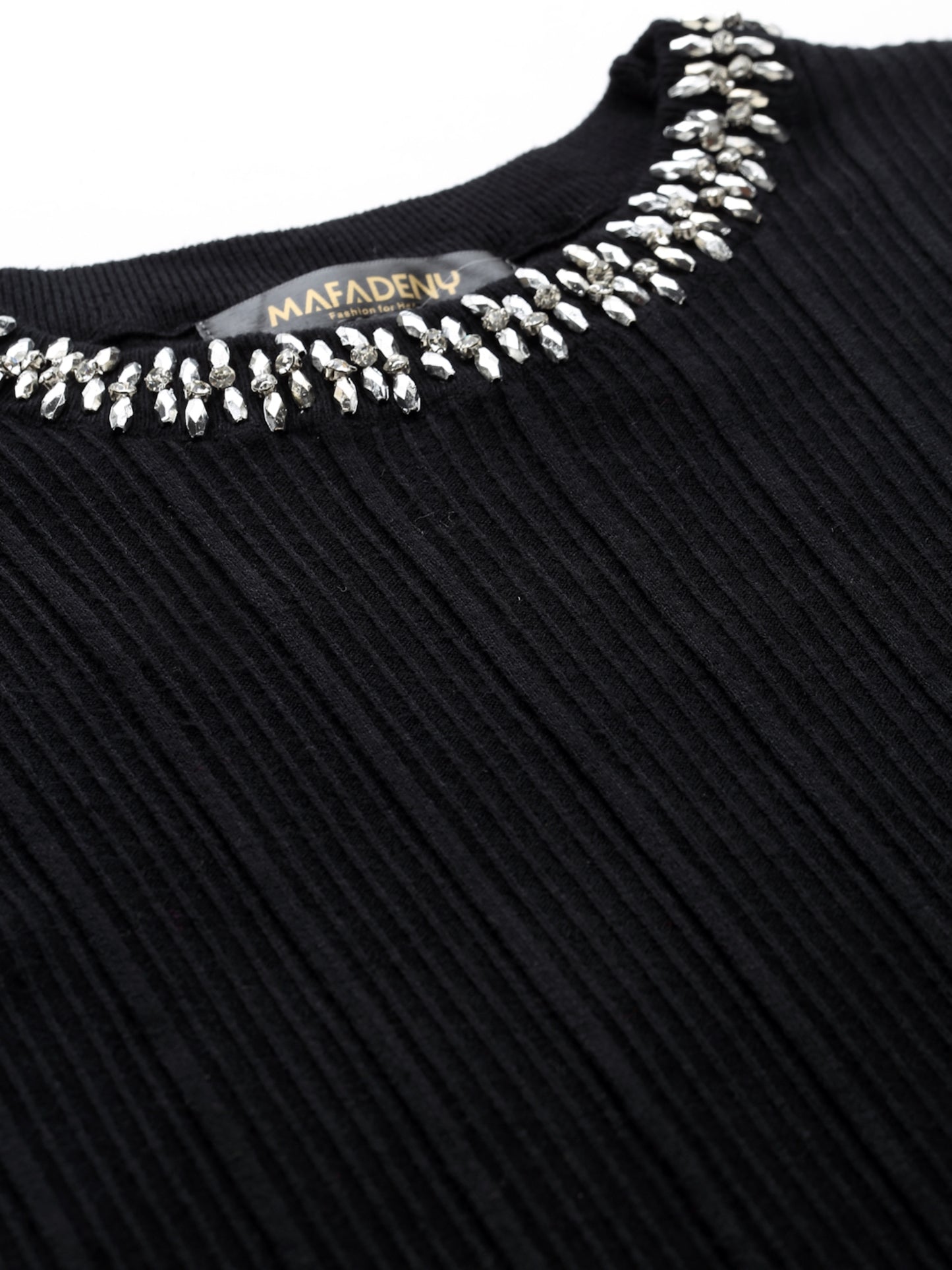 Mafadeny Women Black Cable Knit Sweater Vest with Embellished Detail