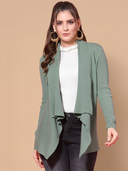 Mafadeny Women Winter Wear Solid Green Shrug