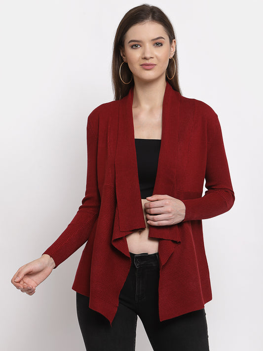 Mafadeny Women Winter Wear Maroon Shrug