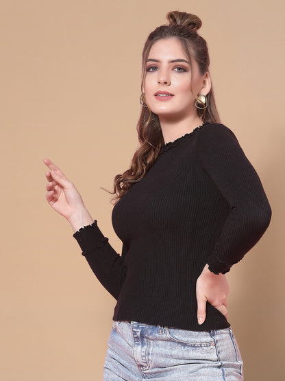 Mafadeny Winter wear Black Solid Pullover