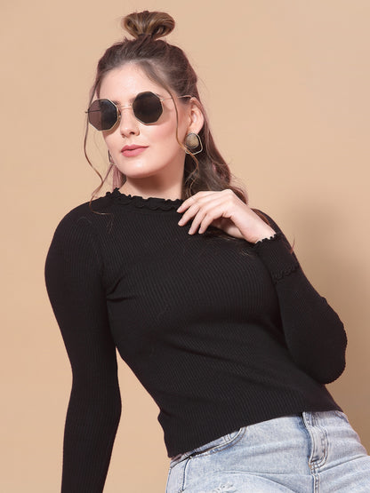 Mafadeny Winter wear Black Solid Pullover