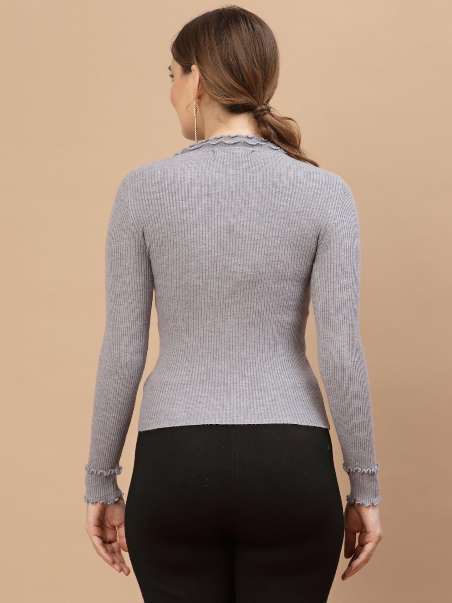 Mafadeny Winter wear Grey Solid Pullover