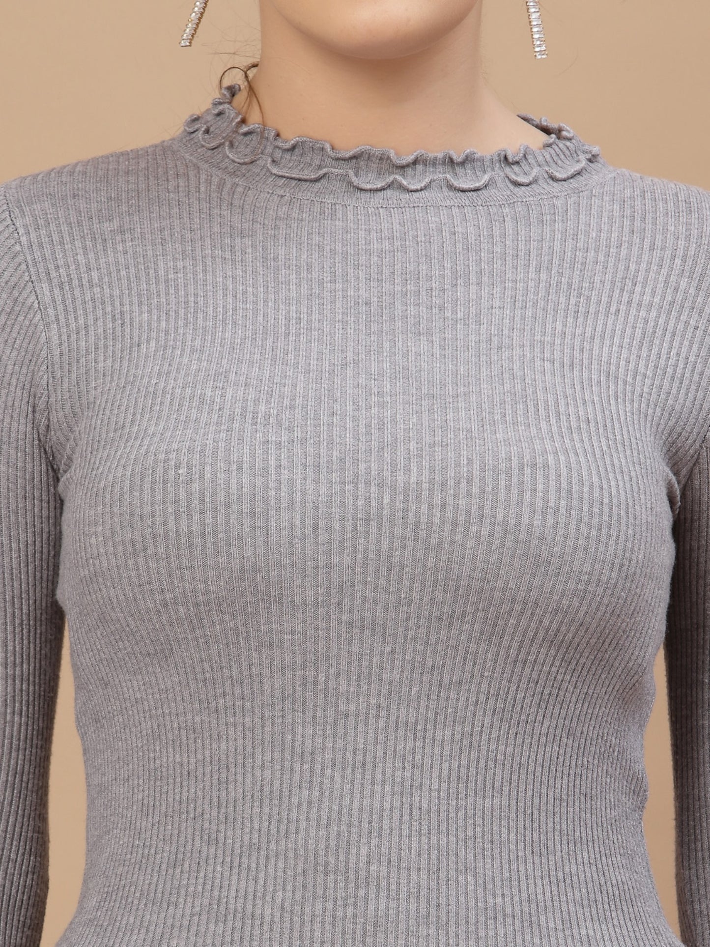 Mafadeny Winter wear Grey Solid Pullover