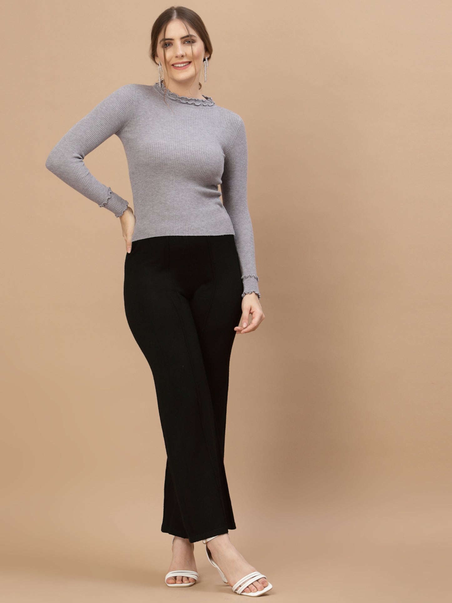 Mafadeny Winter wear Grey Solid Pullover