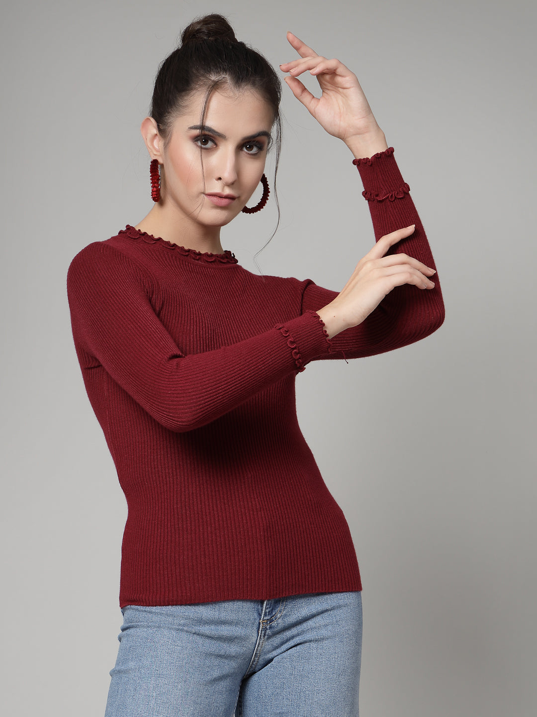 Mafadeny Winter wear Maroon Pullover