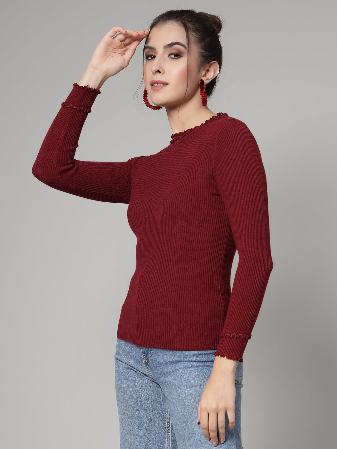 Mafadeny Winter wear Maroon Pullover