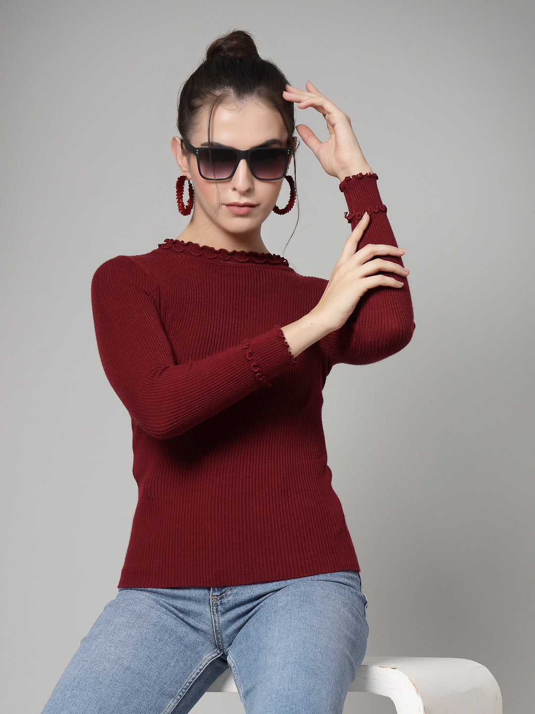 Mafadeny Winter wear Maroon Pullover