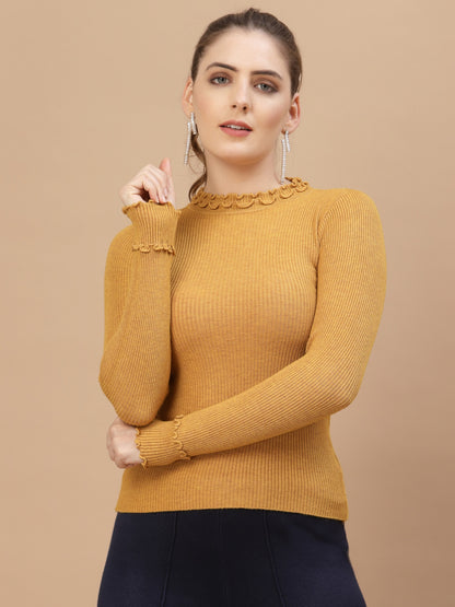 Mafadeny Winter wear Musterd Solid Pullover