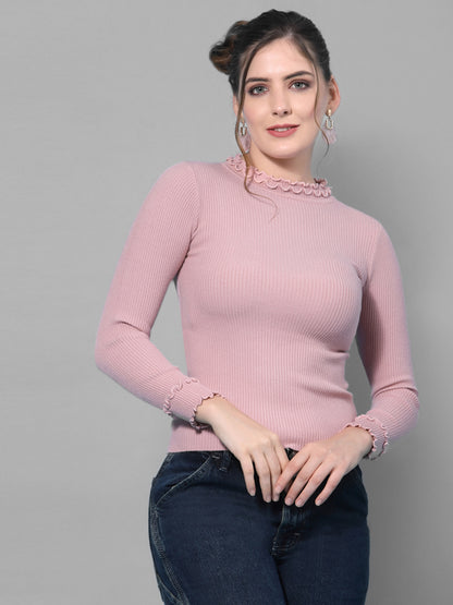 Mafadeny Winter wear Pink Solid Pullover