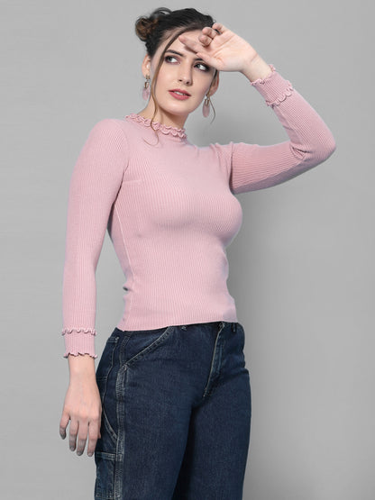 Mafadeny Winter wear Pink Solid Pullover