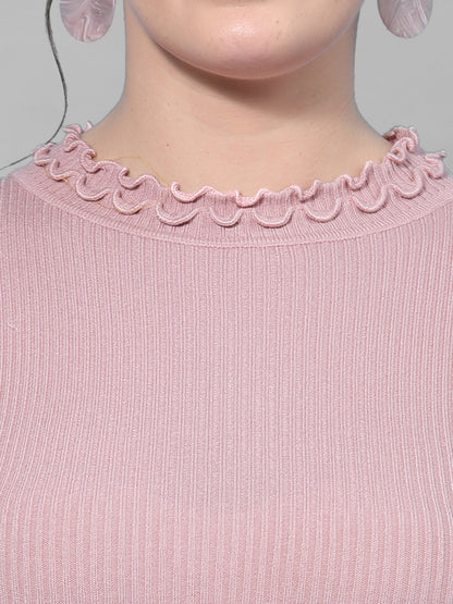 Mafadeny Winter wear Pink Solid Pullover