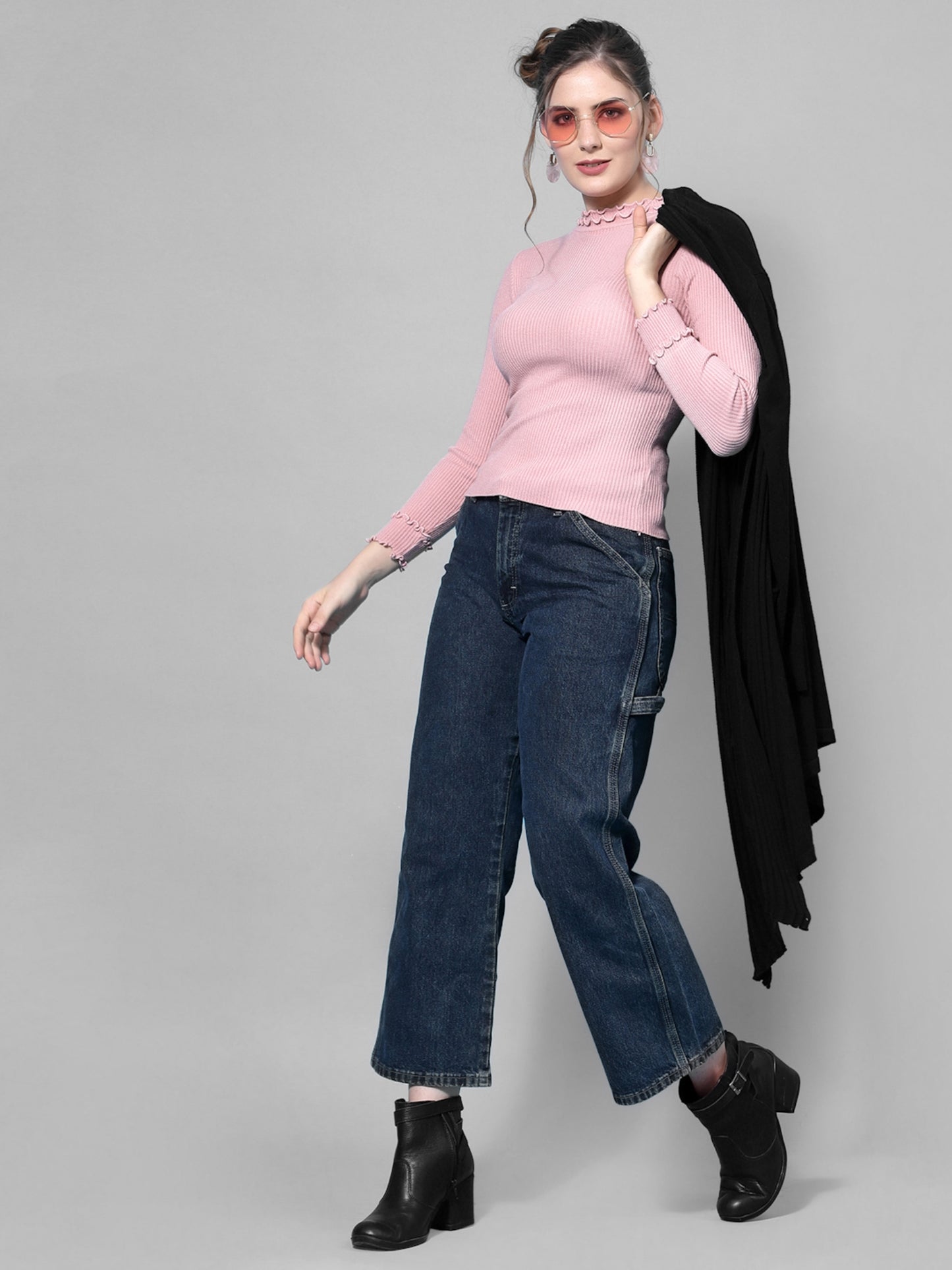 Mafadeny Winter wear Pink Solid Pullover