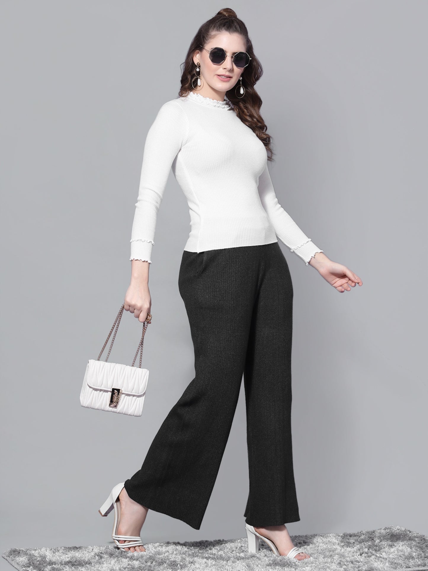 Mafadeny Winter wear White Solid Pullover