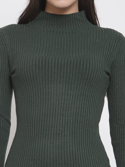 Mafadeny Winter wear Green Solid Pullover