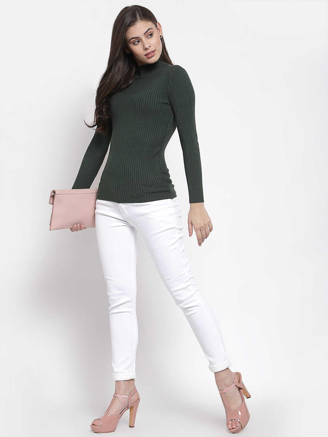 Mafadeny Winter wear Green Solid Pullover