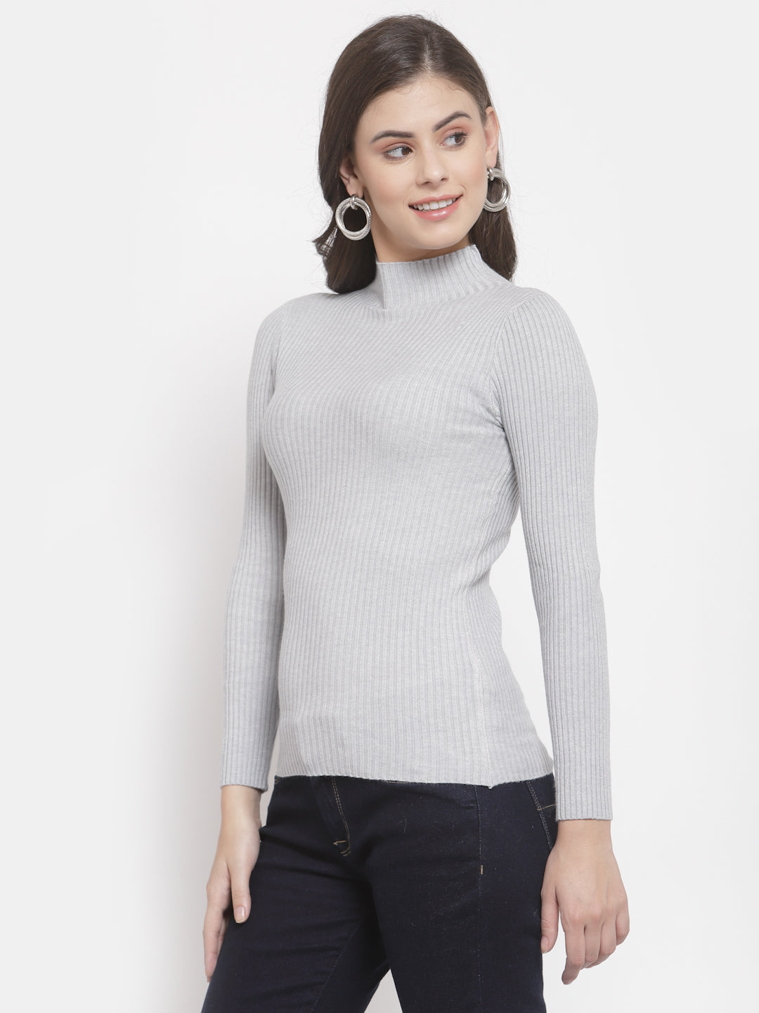 Mafadeny Winter wear Grey Solid Pullover