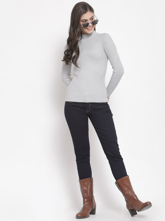 Mafadeny Winter wear Grey Solid Pullover