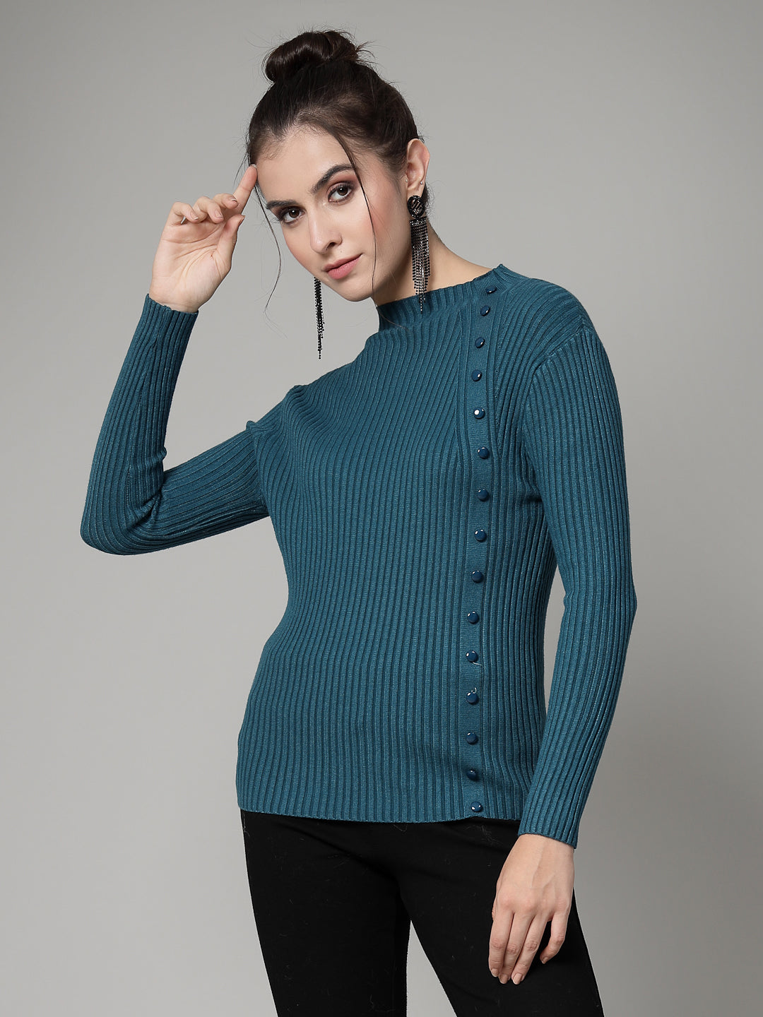 Mafadeny Winter wear Teal Blue Pullover