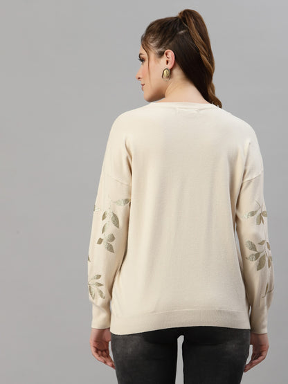 Mafadeny Women Beige Floral Printed Pullover