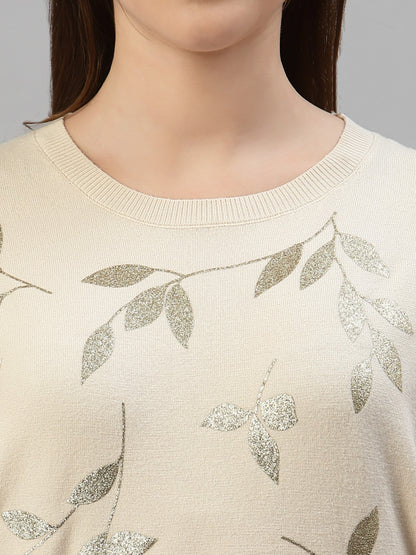 Mafadeny Women Beige Floral Printed Pullover