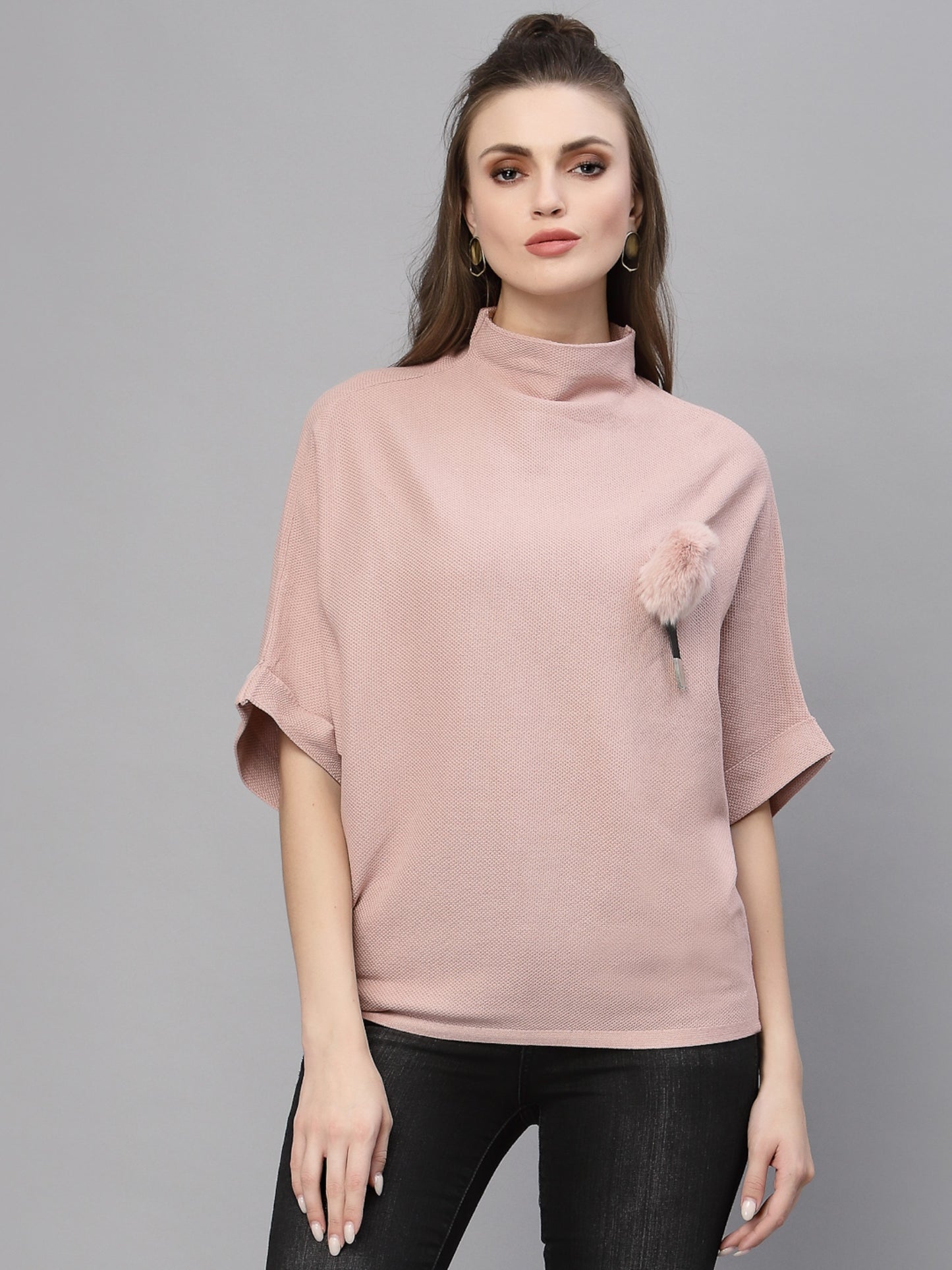 Mafadeny Women Peach-Coloured Pullover Sweater