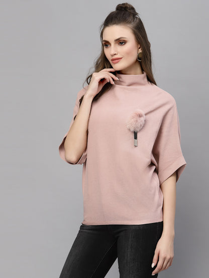 Mafadeny Women Peach-Coloured Pullover Sweater