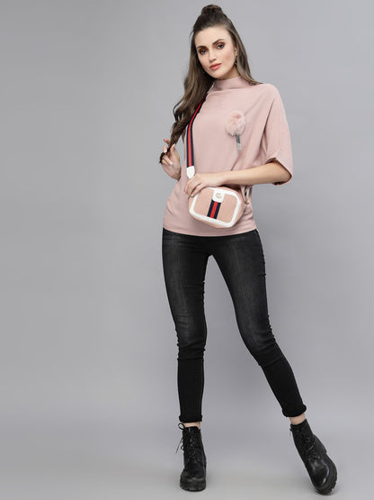 Mafadeny Women Peach-Coloured Pullover Sweater