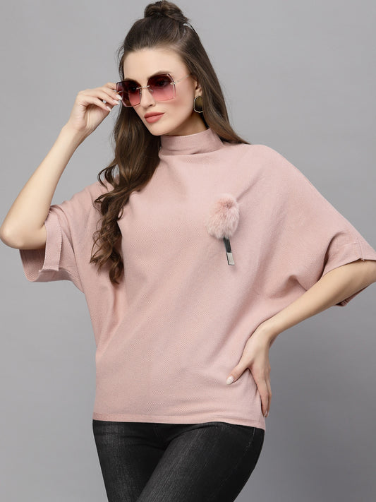 Mafadeny Women Peach-Coloured Pullover Sweater