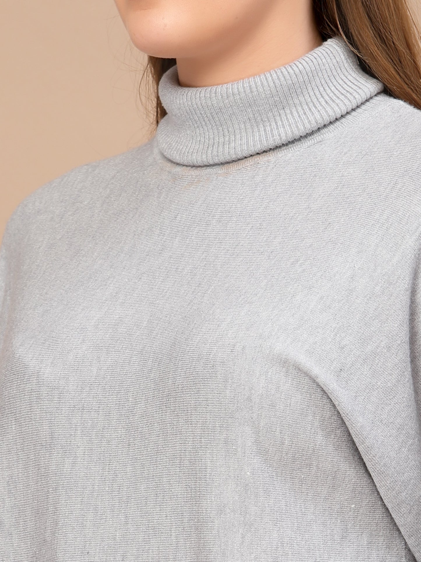 Mafadeny Women Grey Longline Pullover with Embellished Detail