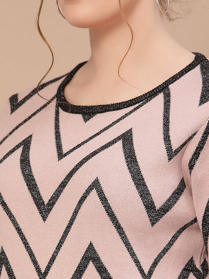 Mafadeny Women Peach-Coloured & Black Embroidered Pullover with Embroidered Detail