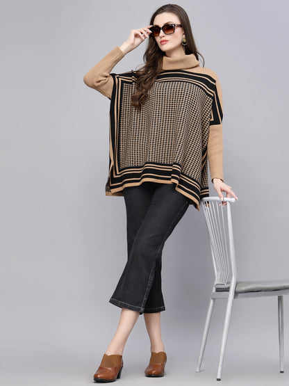 Mafadeny Women Khaki & Black Longline Pullover