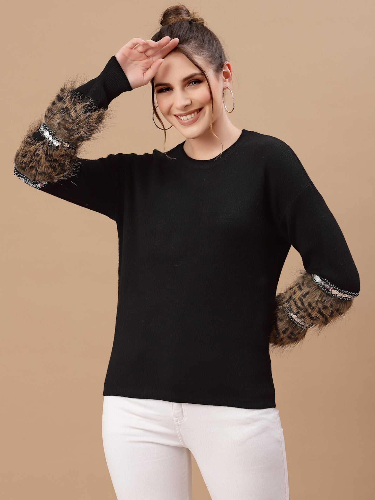 Mafadeny Women Black & Brown Pullover