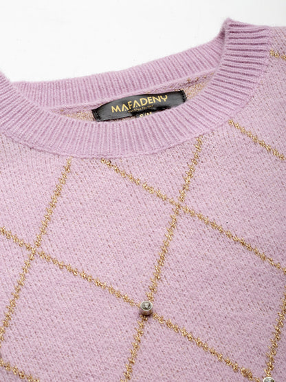 Mafadeny Women Pink Pullover with Embellished Detail