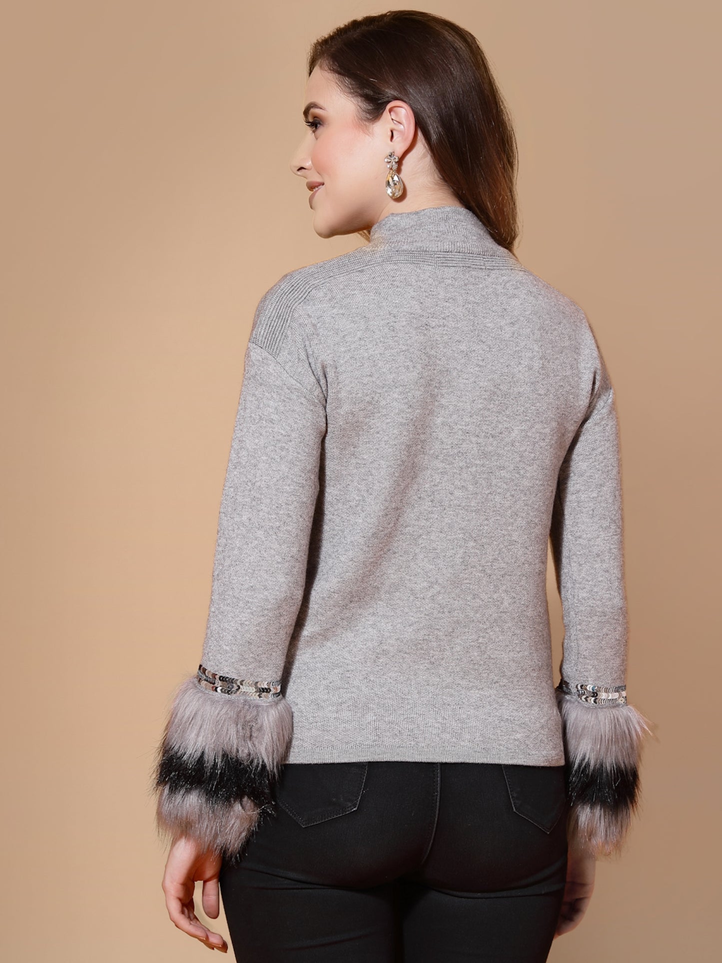 Mafadeny Women Grey & Black Pullover