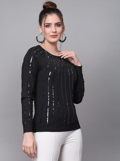 Mafadeny Women Black Pullover With Embellished Detail