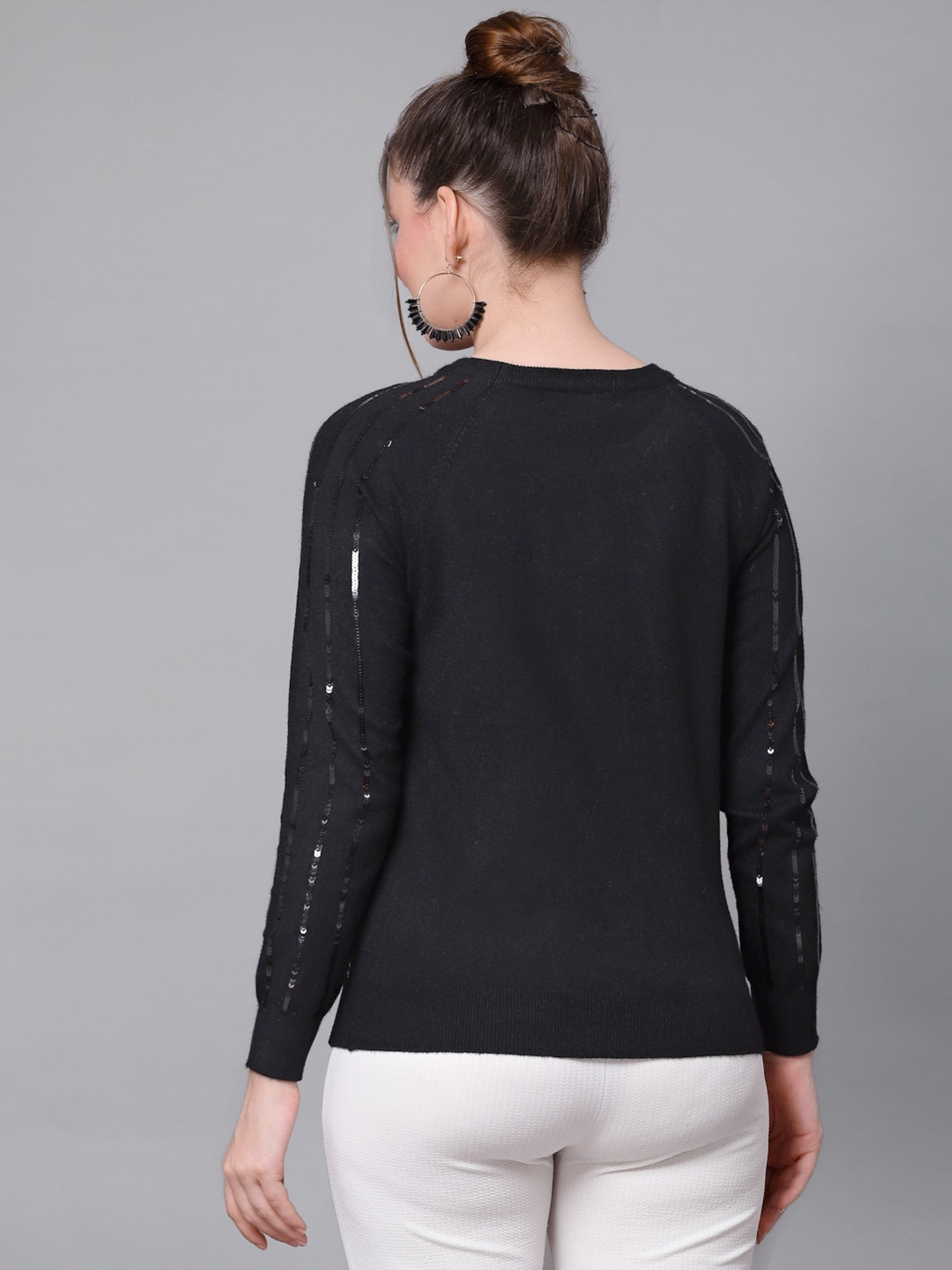 Mafadeny Women Black Pullover With Embellished Detail