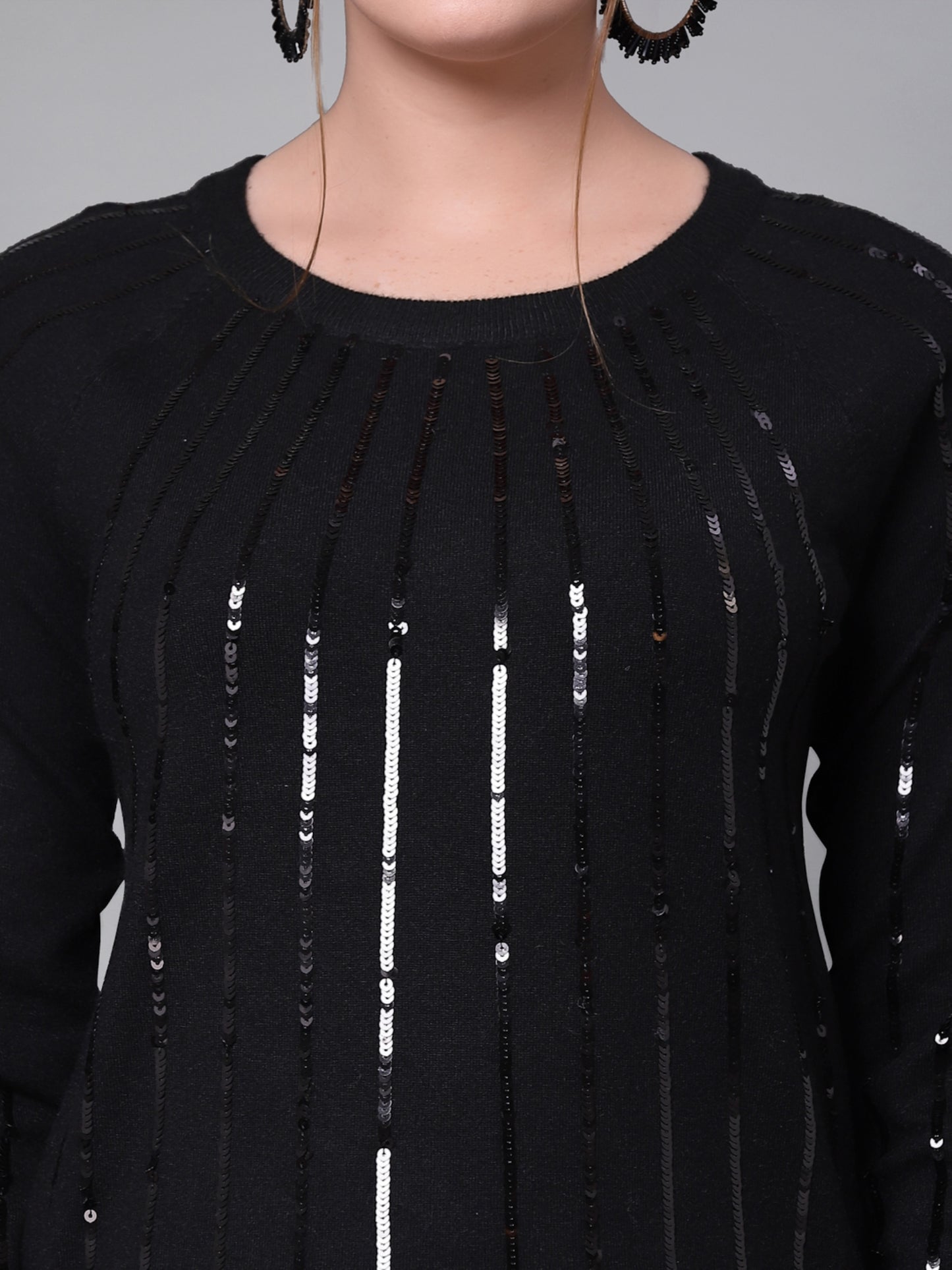 Mafadeny Women Black Pullover With Embellished Detail