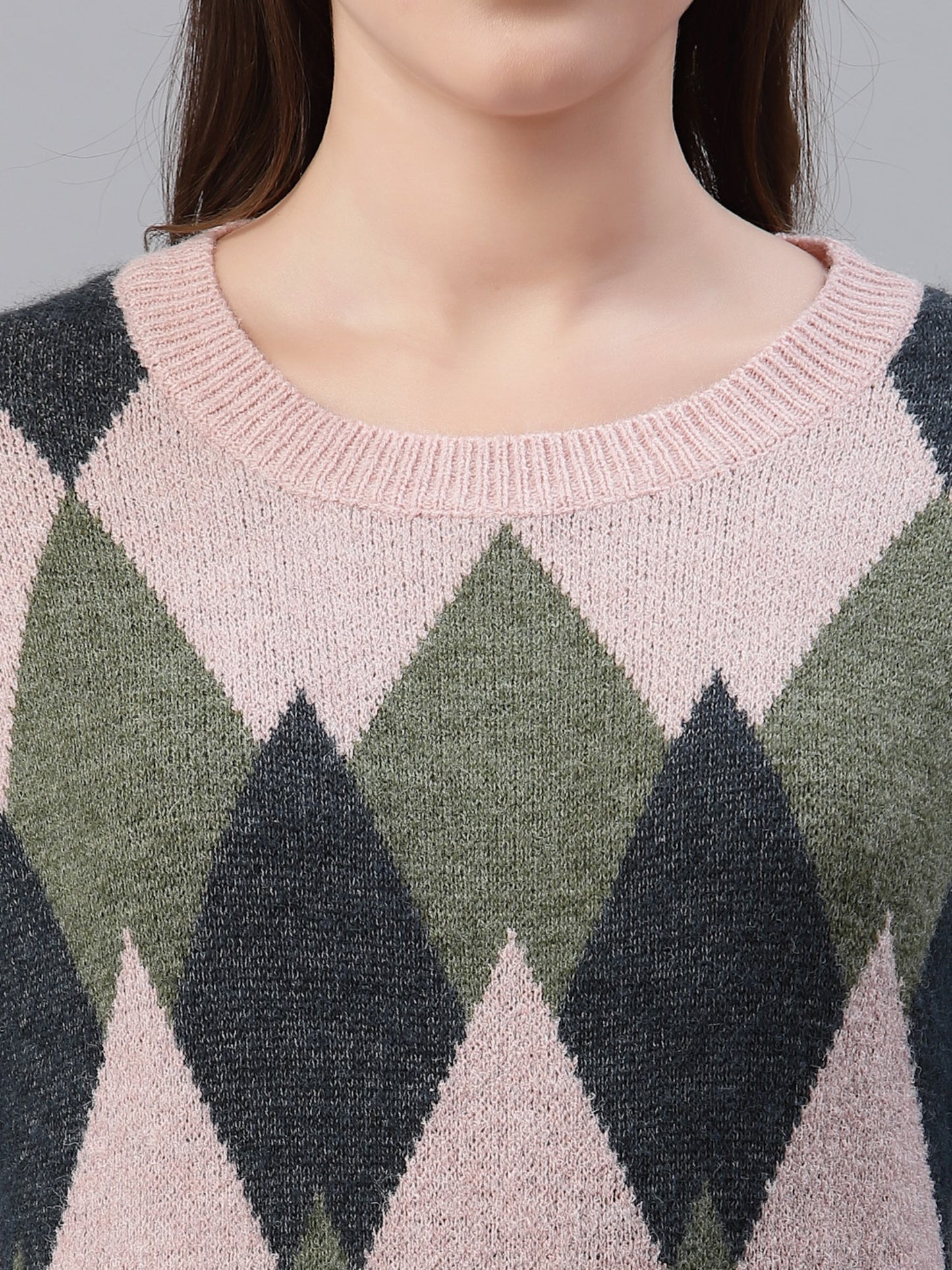 Mafadeny Women Pink & Olive Green Printed Pullover