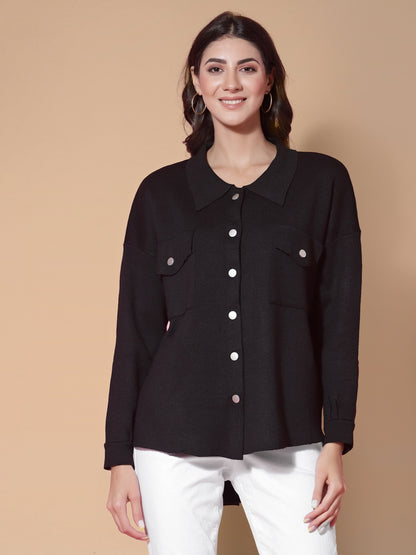 Mafadeny Women Black Solid Comfort Casual Shirt