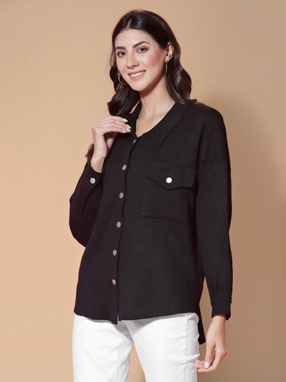 Mafadeny Women Black Solid Comfort Casual Shirt