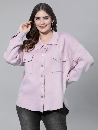 Mafadeny Women Mauve Solid Comfort Casual Shirt