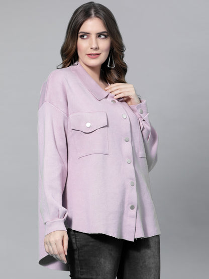 Mafadeny Women Mauve Solid Comfort Casual Shirt