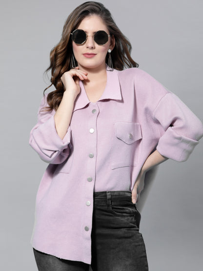 Mafadeny Women Mauve Solid Comfort Casual Shirt