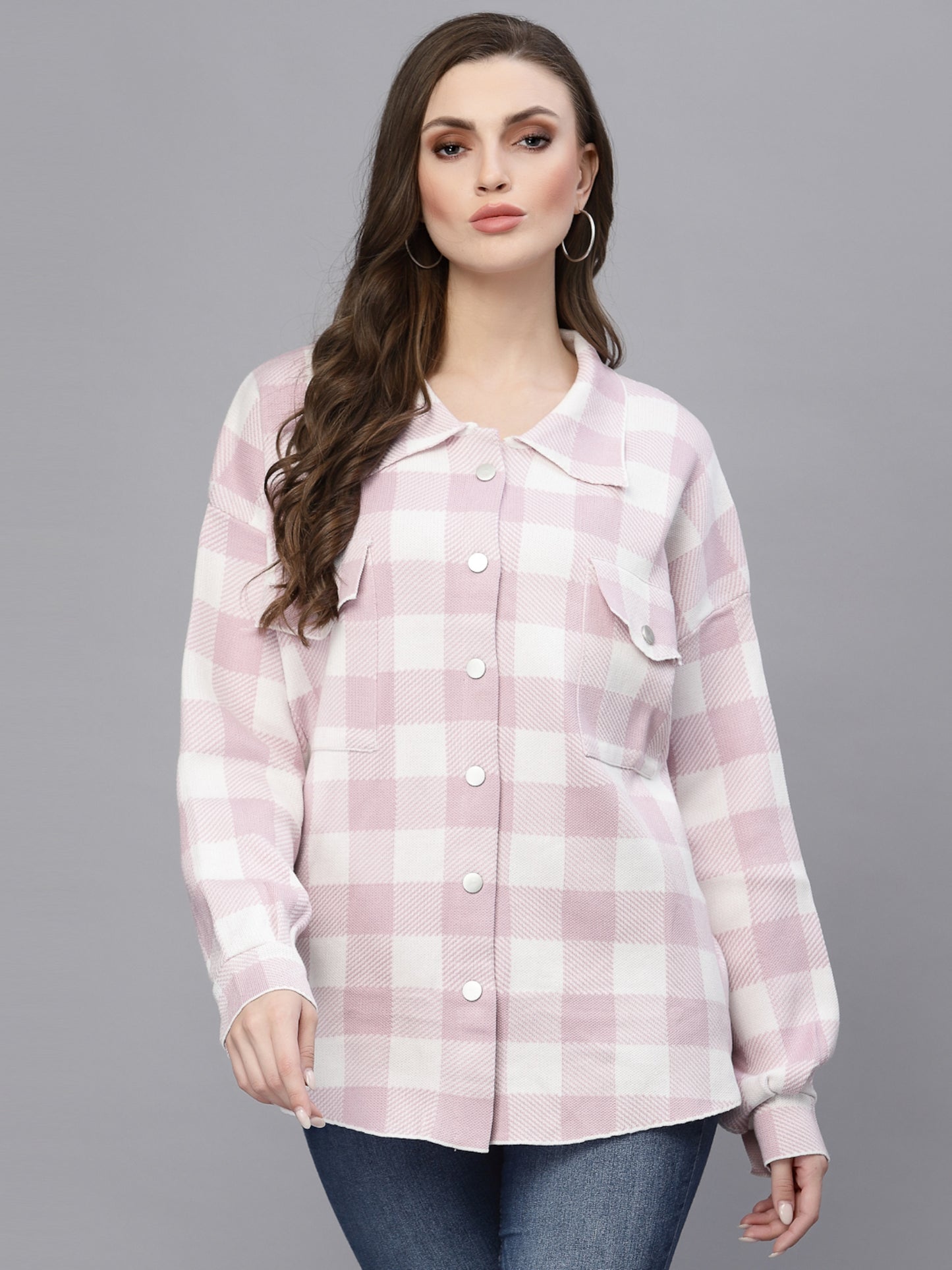 Mafadeny Women Beige Comfort Gingham Checks Checked Casual Shirt