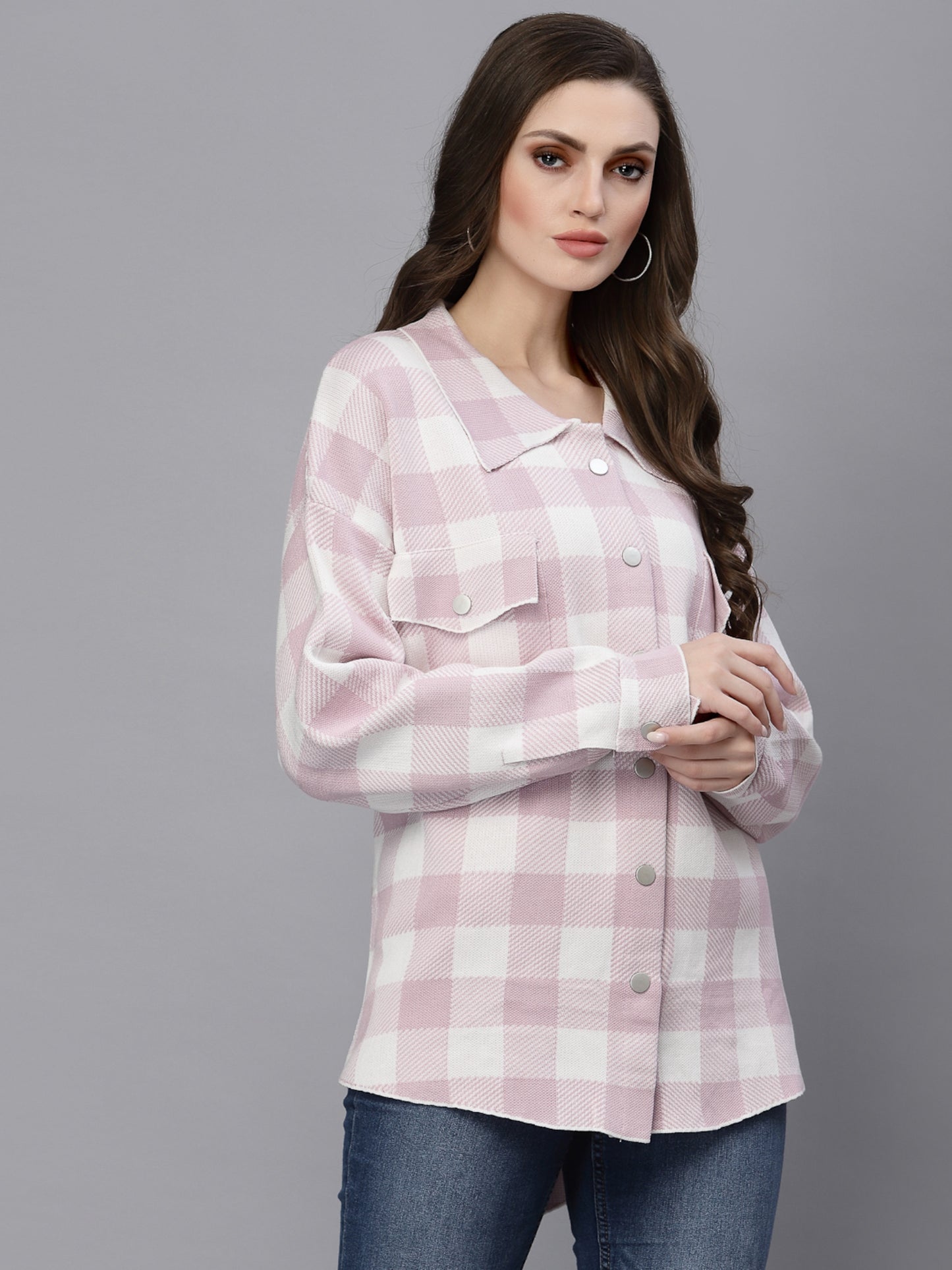 Mafadeny Women Beige Comfort Gingham Checks Checked Casual Shirt