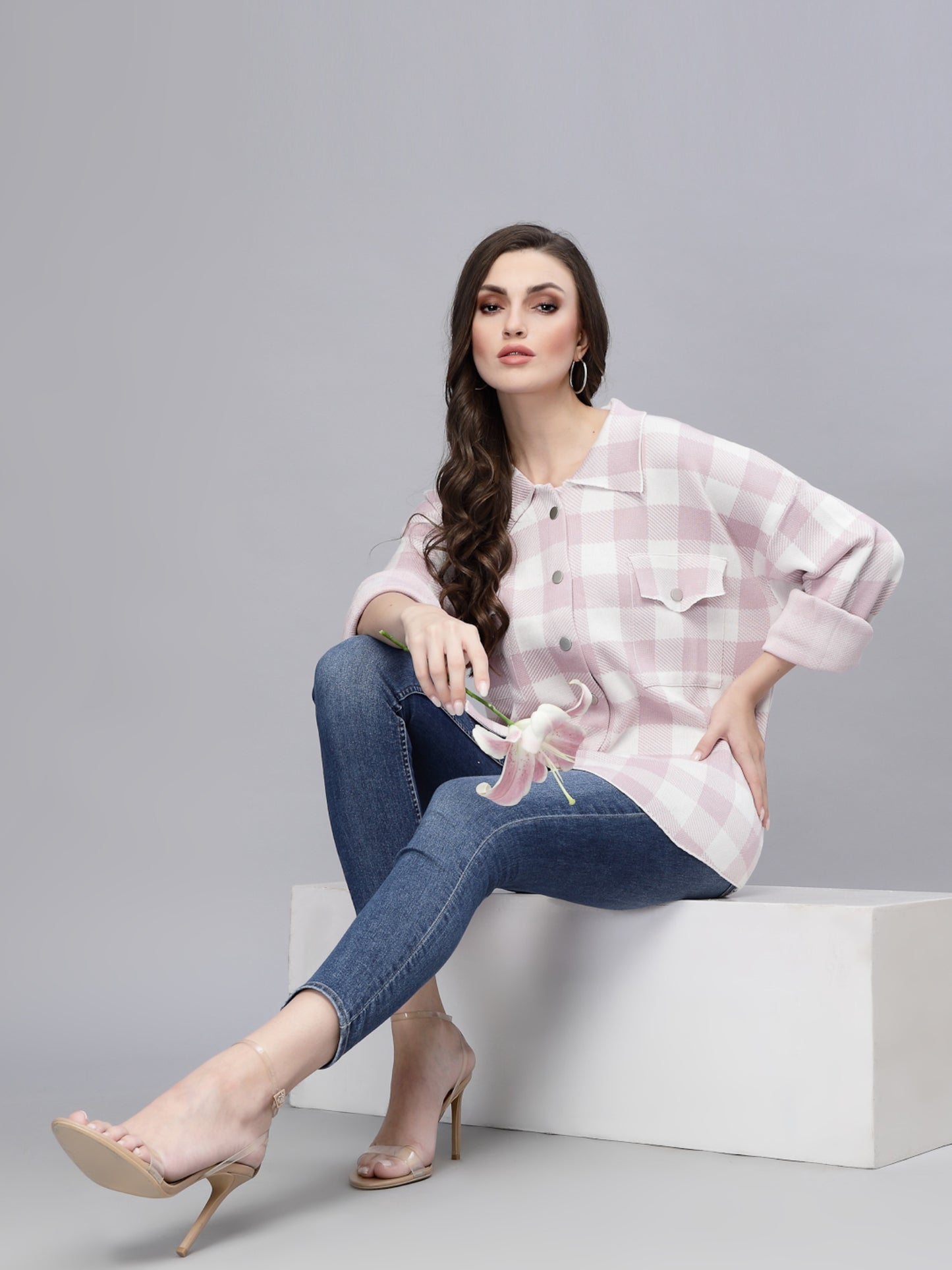 Mafadeny Women Beige Comfort Gingham Checks Checked Casual Shirt